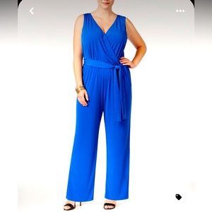 NY Collection Plus Size Sleeveless Belted Jumpsuit